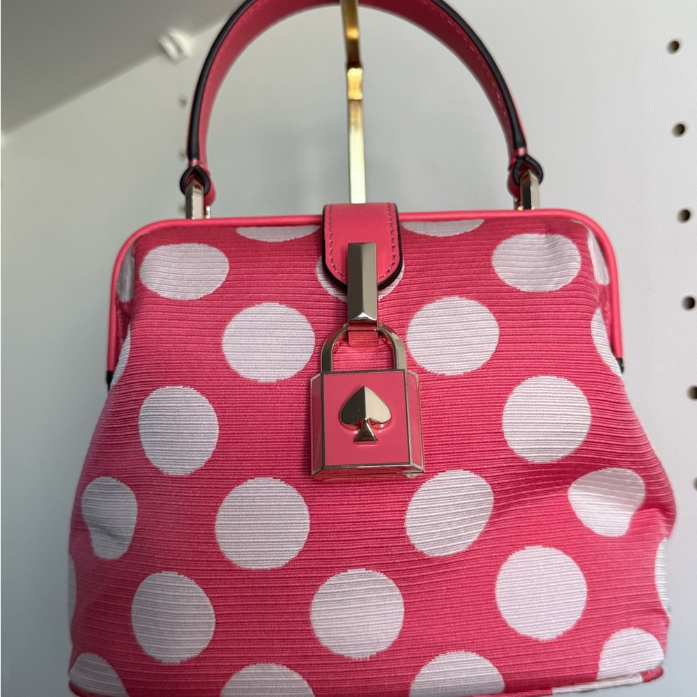 Kate Spade Pink and White Satchel with Gold Clasp